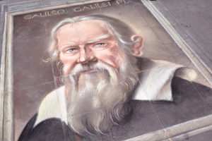 Chalk art portrait of Galileo Galilei showing the astronomer and physicist who advanced modern astronomy